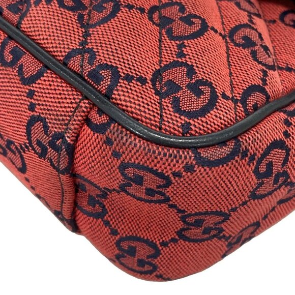 Auth GUCCI GG Marmont Quilting Small Shoulder Bag Red Navy Jacquard - Picture 6 of 14